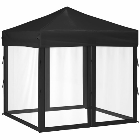 vidaXL Carpa para fiestas plegable con paredes laterales negro 2x2 m