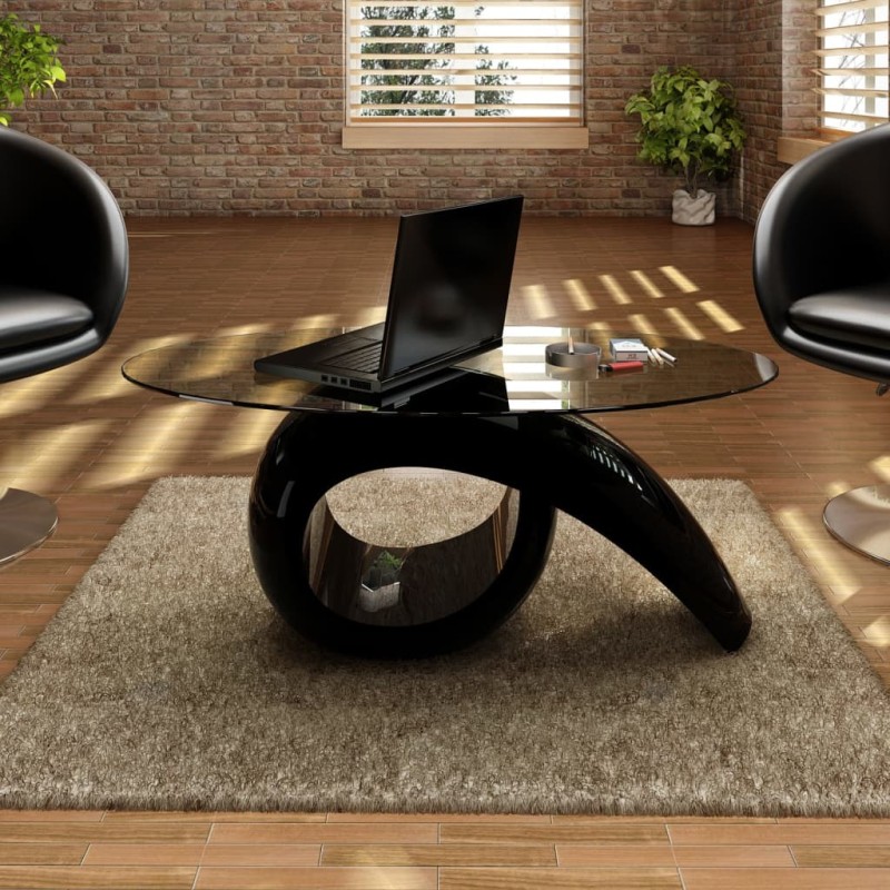 vidaXL Mesa de centro superficie ovalada de vidrio negro brillante vidaXL Mesa de centro superficie ovalada de vidrio negro brillante