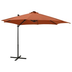 vidaXL Sombrilla voladiza con poste y luces LED terracota 300 cm