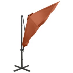 vidaXL Sombrilla voladiza con poste y luces LED terracota 300 cm