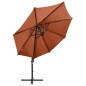 vidaXL Sombrilla voladiza con poste y luces LED terracota 300 cm vidaXL Sombrilla voladiza con poste y luces LED terracota 300 cm