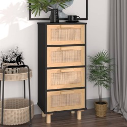 vidaXL Aparador negro madera pino maciza y ratán natural 40x30x90 cm