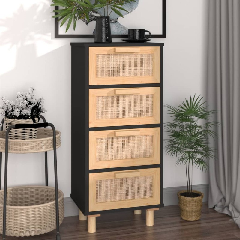 vidaXL Aparador negro madera pino maciza y ratán natural 40x30x90 cm vidaXL Aparador negro madera pino maciza y ratán natural 40x30x90 cm