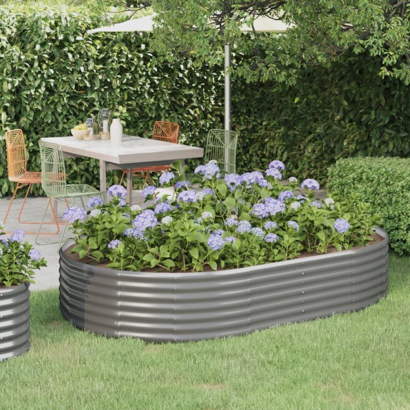 vidaXL Jardinera arriate acero recubrimiento polvo gris 214x140x36 cm vidaXL Jardinera arriate acero recubrimiento polvo gris 214x140x36 cm