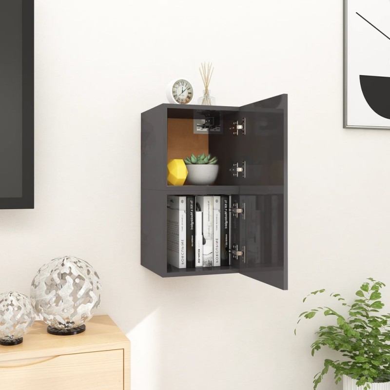 vidaXL Muebles de salón de pared 2 uds gris brillo 30,5x30x30 cm