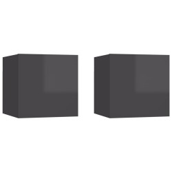 vidaXL Muebles de salón de pared 2 uds gris brillo 30,5x30x30 cm