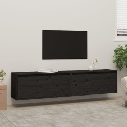 vidaXL Armarios de pared 2 uds madera maciza de pino negro 80x30x35 cm