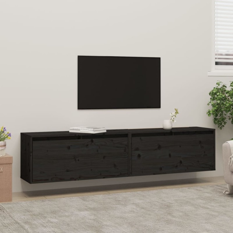 vidaXL Armarios de pared 2 uds madera maciza de pino negro 80x30x35 cm vidaXL Armarios de pared 2 uds madera maciza de pino negro 80x30x35 cm