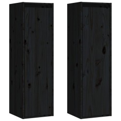 vidaXL Armarios de pared 2 uds madera maciza pino negro 30x30x100 cm