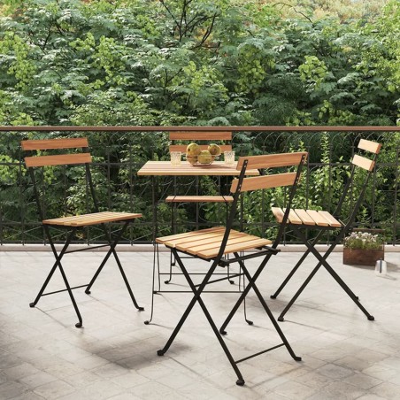 vidaXL Sillas cafetería plegables 4 uds acero y madera maciza de teca