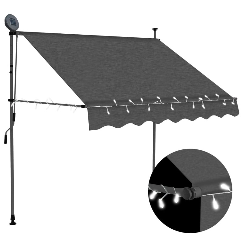vidaXL Toldo manual retráctil con LED gris antracita 150 cm vidaXL Toldo manual retráctil con LED gris antracita 150 cm