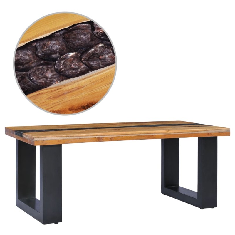 vidaXL Mesa de centro madera maciza de teca y poliresina 100x50x40 cm vidaXL Mesa de centro madera maciza de teca y poliresina 100x50x40 cm