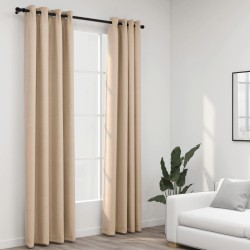 vidaXL Cortinas opacas con ojales look de lino 2 pzas beige 140x245 cm