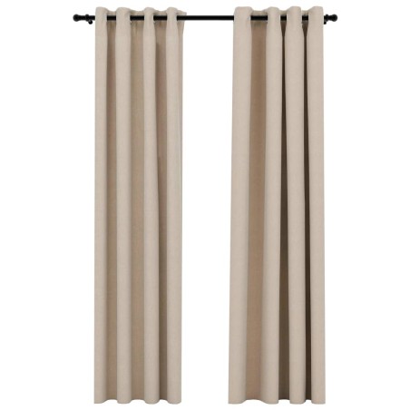 vidaXL Cortinas opacas con ojales look de lino 2 pzas beige 140x245 cm