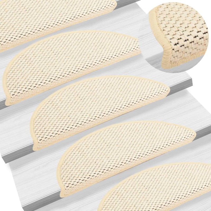 vidaXL Alfombrilla autoadhesiva escalera sisal 15 uds crema 56x17x3 cm vidaXL Alfombrilla autoadhesiva escalera sisal 15 uds crema 56x17x3 cm