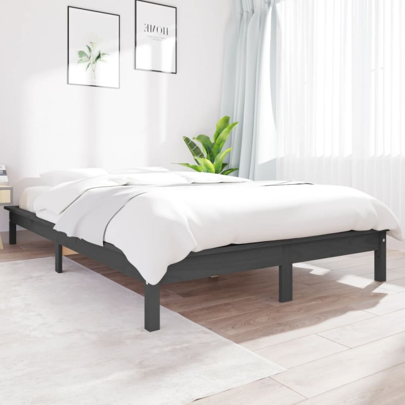 vidaXL Estructura de cama de madera maciza de pino gris 140x190 cm vidaXL Estructura de cama de madera maciza de pino gris 140x190 cm