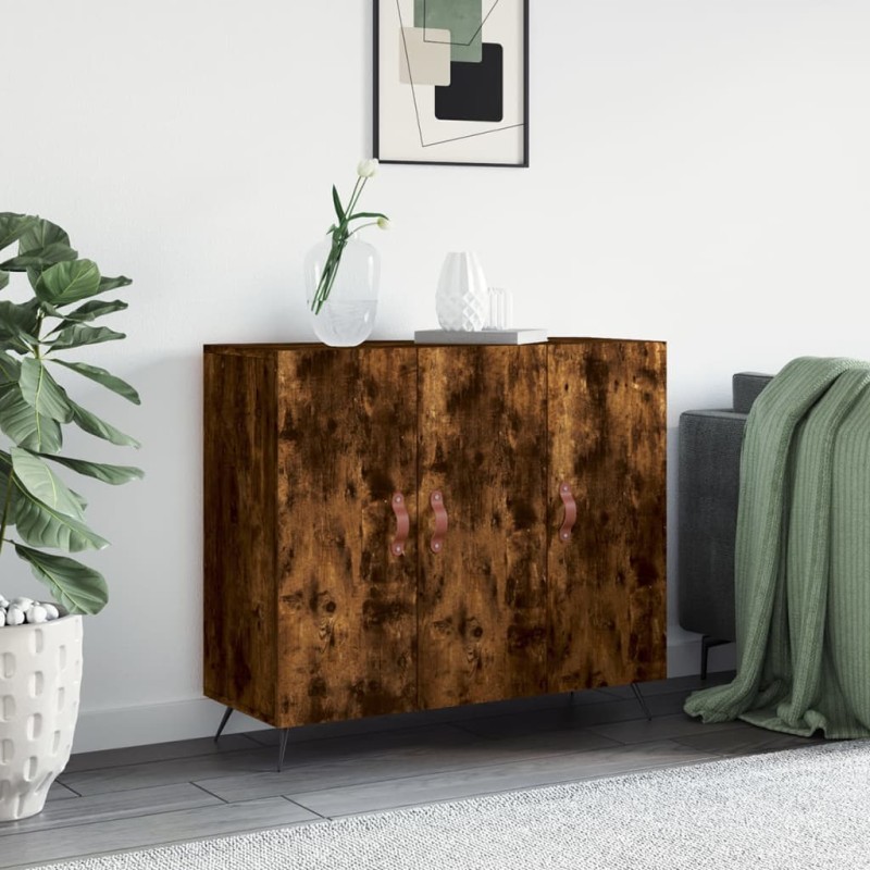 vidaXL Aparador de madera de ingeniería roble ahumado 90x34x80 cm
