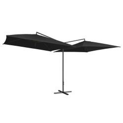 vidaXL Sombrilla doble de jardín palo de acero negro 250x250 cm 