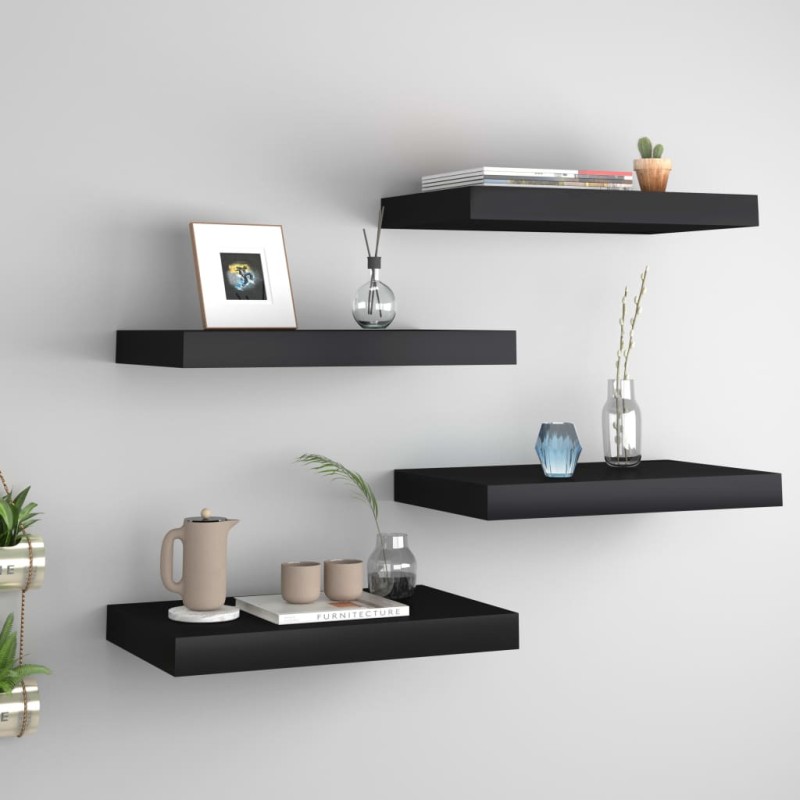 vidaXL Estantes flotantes de pared 4 uds MDF negro 40x23x3,8 cm