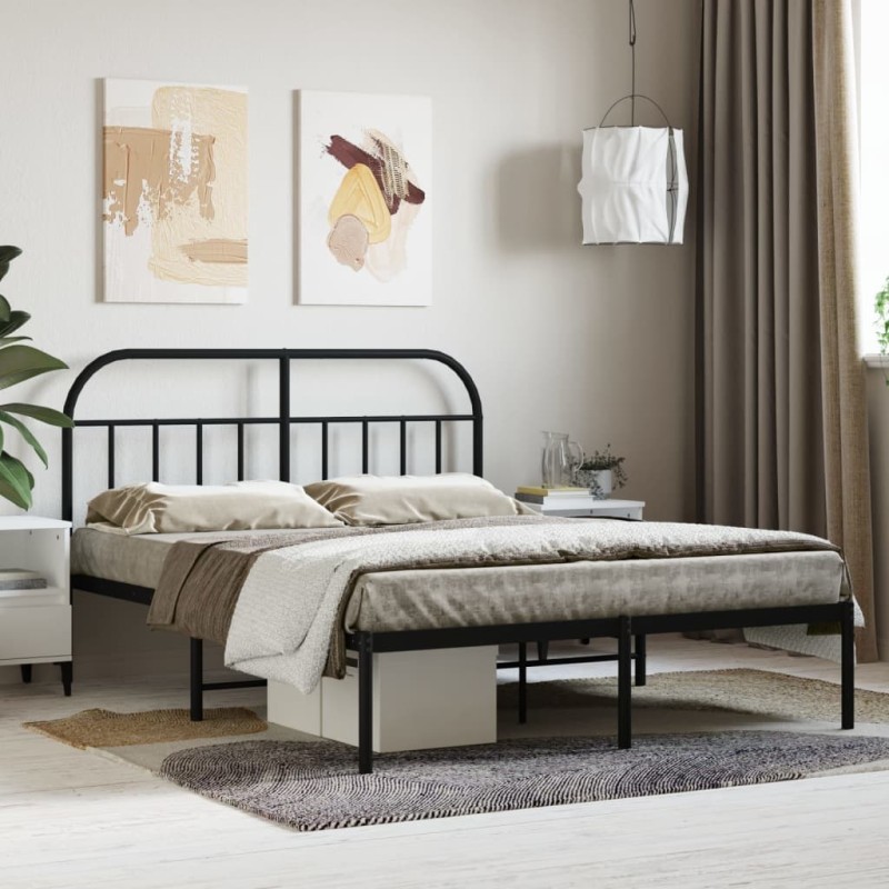 vidaXL Estructura de cama con cabecero metal negro 135x190 cm vidaXL Estructura de cama con cabecero metal negro 135x190 cm