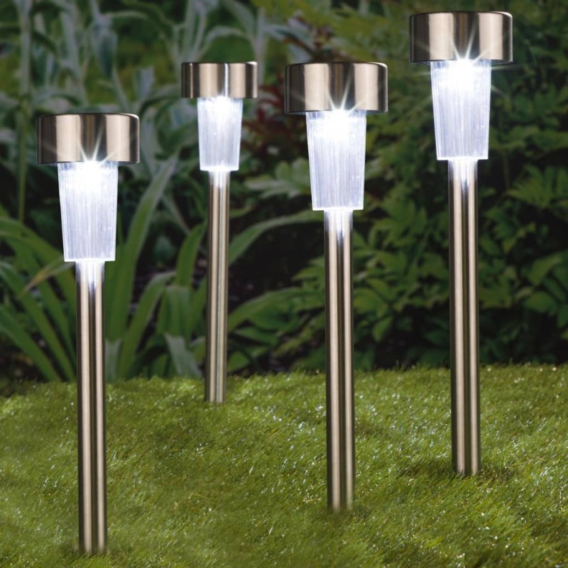 HI Lámparas solares LED de jardín 4 unidades acero inoxidable 36 cm HI Lámparas solares LED de jardín 4 unidades acero inoxidable 36 cm