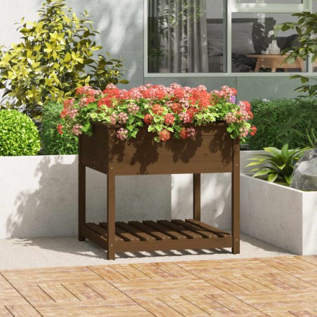 vidaXL Jardinera con estante madera maciza pino marrón 82,5x82,5x81 cm
