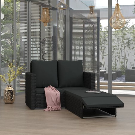 vidaXL Set muebles de jardín 2 piezas y cojines ratán sintético negro