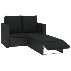 vidaXL Set muebles de jardín 2 piezas y cojines ratán sintético negro