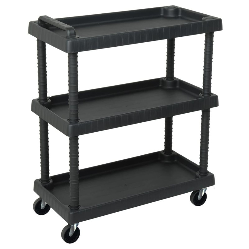 vidaXL Carro de herramientas de taller 3 niveles PP negro 75x37,5x92cm