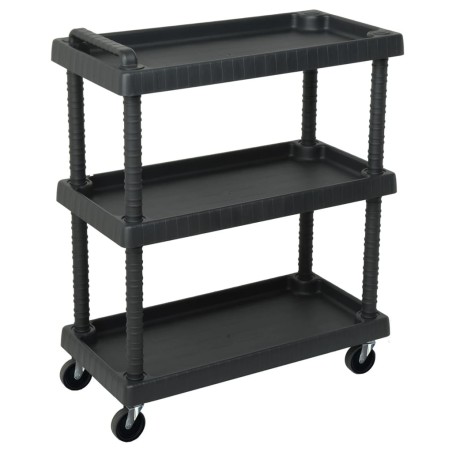 vidaXL Carro de herramientas de taller 3 niveles PP negro 75x37,5x92cm