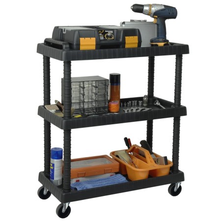 vidaXL Carro de herramientas de taller 3 niveles PP negro 75x37,5x92cm