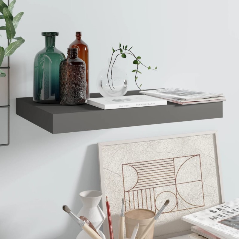 vidaXL Estante flotante de pared gris con brillo MDF 40x23x3,8 cm vidaXL Estante flotante de pared gris con brillo MDF 40x23x3,8 cm