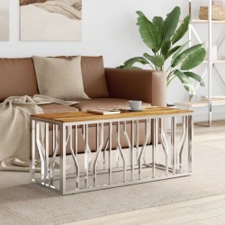 vidaXL Mesa de centro acero inoxidable y madera maciza acacia plateada