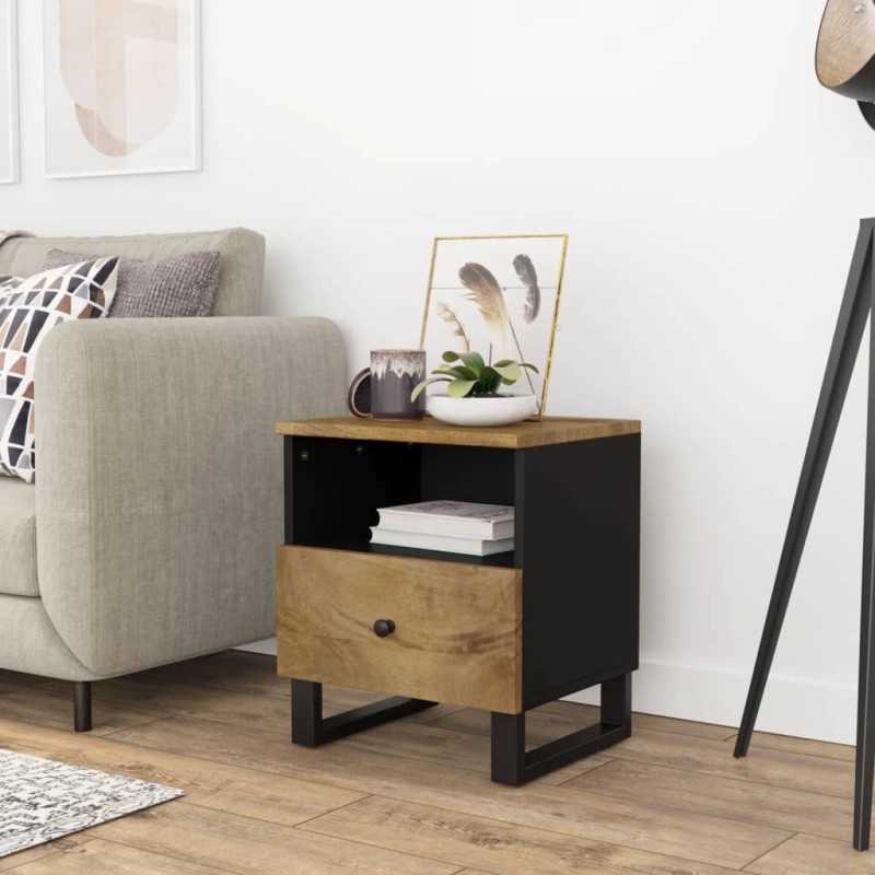 vidaXL Mesita de noche madera maciza mango y madera contrachapada vidaXL Mesita de noche madera maciza mango y madera contrachapada
