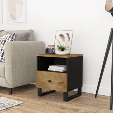 vidaXL Mesita de noche madera maciza mango y madera contrachapada