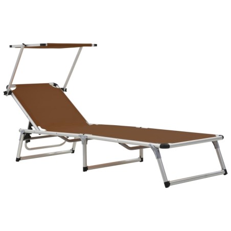 vidaXL Tumbona plegable con toldo aluminio y textilene marrón