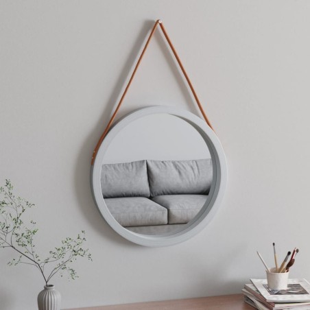 vidaXL Espejo de pared con correa plateado Ø55 cm