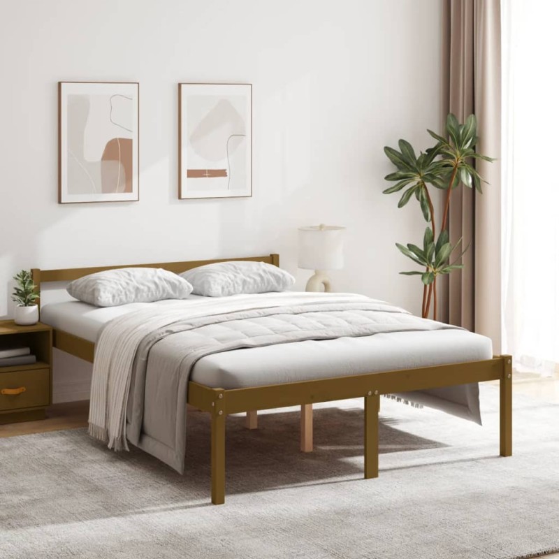 vidaXL Cama para personas mayores madera maciza pino marrón 140x190 cm vidaXL Cama para personas mayores madera maciza pino marrón 140x190 cm