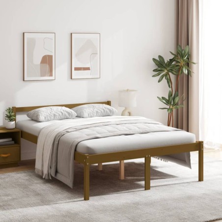 vidaXL Cama para personas mayores madera maciza pino marrón 140x190 cm
