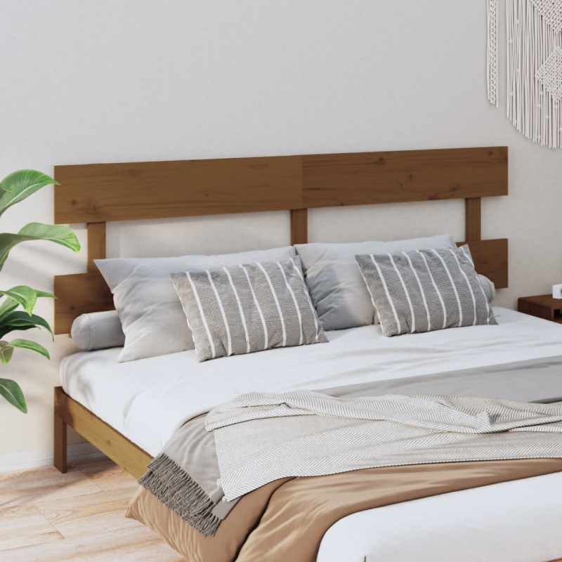 vidaXL Cabecero de cama madera maciza de pino marrón miel 204x3x81 cm vidaXL Cabecero de cama madera maciza de pino marrón miel 204x3x81 cm