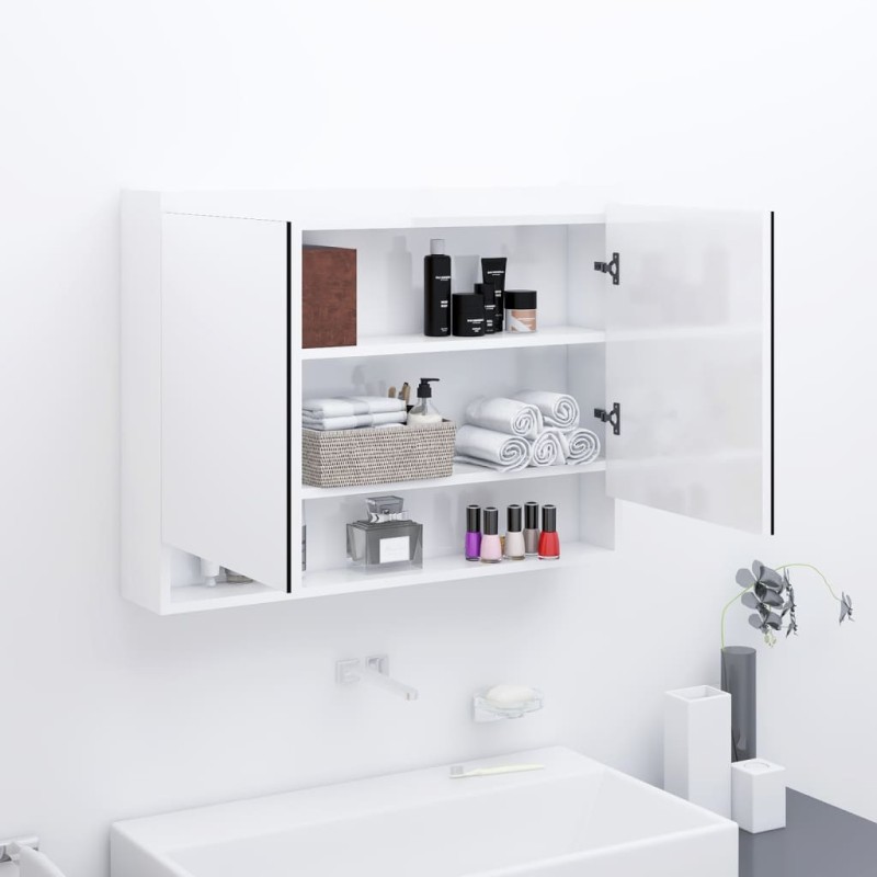 vidaXL Armario de baño con espejo MDF blanco brillante 80x15x60 cm vidaXL Armario de baño con espejo MDF blanco brillante 80x15x60 cm