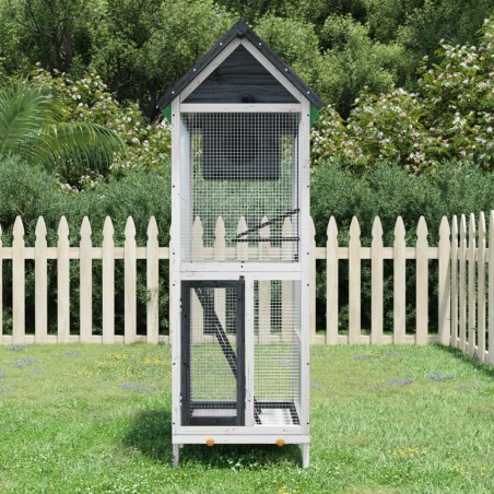 vidaXL Casita para pájaros madera maciza pino gris 60x58,5x160 cm