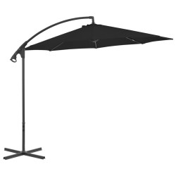 vidaXL Sombrilla voladiza con poste de acero negro 300 cm 