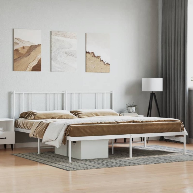 vidaXL Estructura de cama de metal con cabecero blanco 183x213 cm vidaXL Estructura de cama de metal con cabecero blanco 183x213 cm