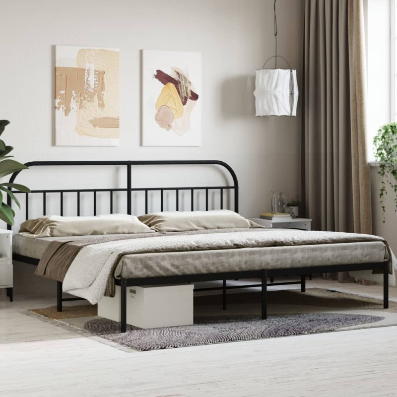 vidaXL Estructura de cama con cabecero metal negro 193x203 cm