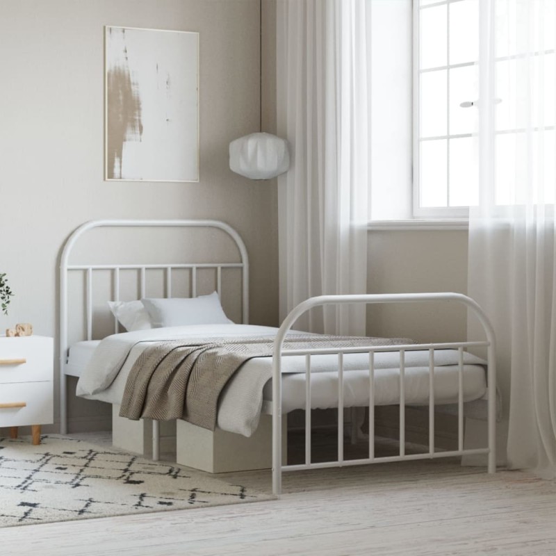 vidaXL Estructura cama metal con cabecero y pie cama blanca 100x200 cm vidaXL Estructura cama metal con cabecero y pie cama blanca 100x200 cm