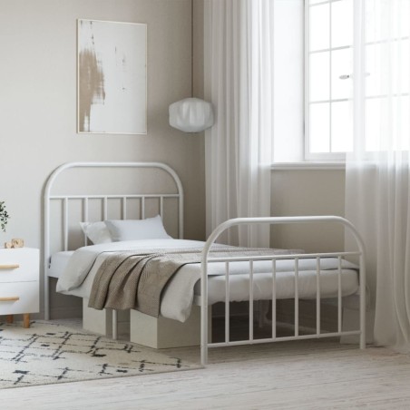 vidaXL Estructura cama metal con cabecero y pie cama blanca 100x200 cm