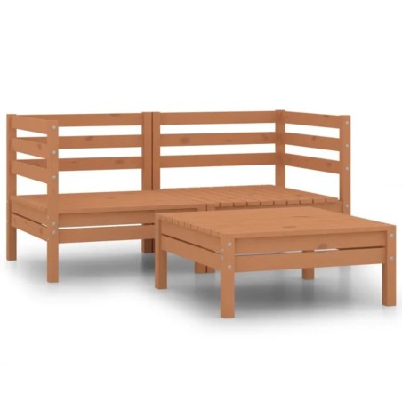 vidaXL Set de muebles de jardín 3 pzas madera maciza pino marrón miel