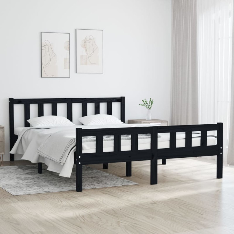 vidaXL Estructura de cama doble madera maciza negro 135x190 cm vidaXL Estructura de cama doble madera maciza negro 135x190 cm
