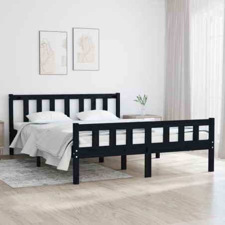 vidaXL Estructura de cama doble madera maciza negro 135x190 cm